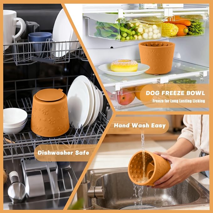 Dog Slow Feeder Lick Bowl, Silicone Dog Bowl with Strong Suction, Orange