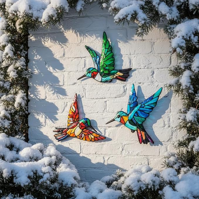 VEWOSTAR 3 Pcs 3D Metal Hummingbird Wall Art | Colorful Birds Outdoor Fence Wall Art Decor, Holiday Garden Decor,Metal Bird Wall Decor for Modern Farmhouse Rustic Home