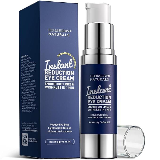 Enaskin Naturals Instant Eye Cream & Face Lift - No White Residue Rapid Wrinkle Filler - Under Eye Bags & Puffiness Remover - Dark Circles Treatment - Temporary Firming Serum for Women & Men - 0.5 oz