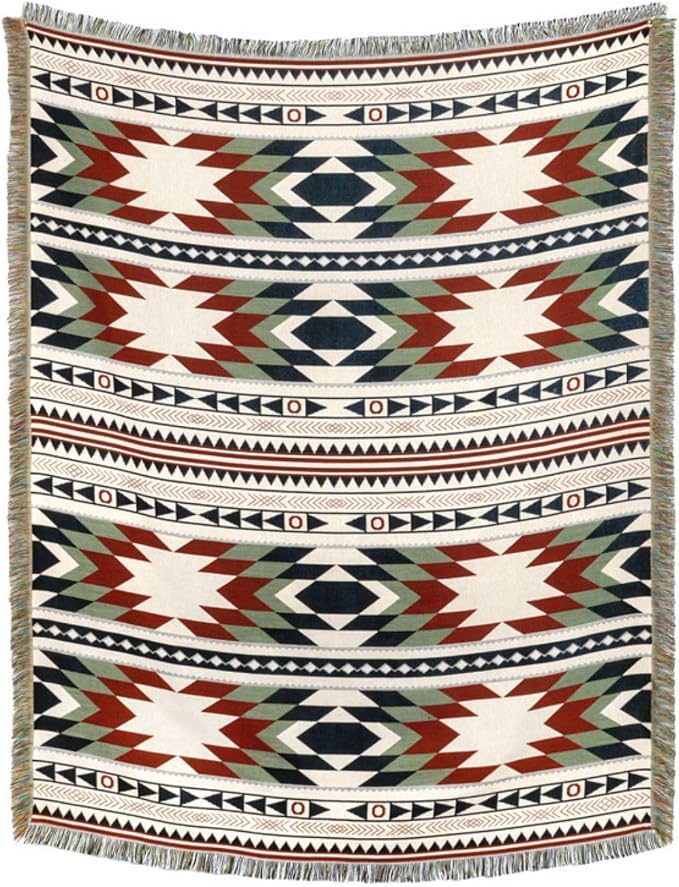 Lqprom Aztec Southwestern Throw Blanket,Native American Cover 51"x63" | Southwest Boho Style,Sofa Chair Cover,Outdoor Beach Car Tent Travel Camping Use,Reversible and lightweight,Tapestry,Tassels