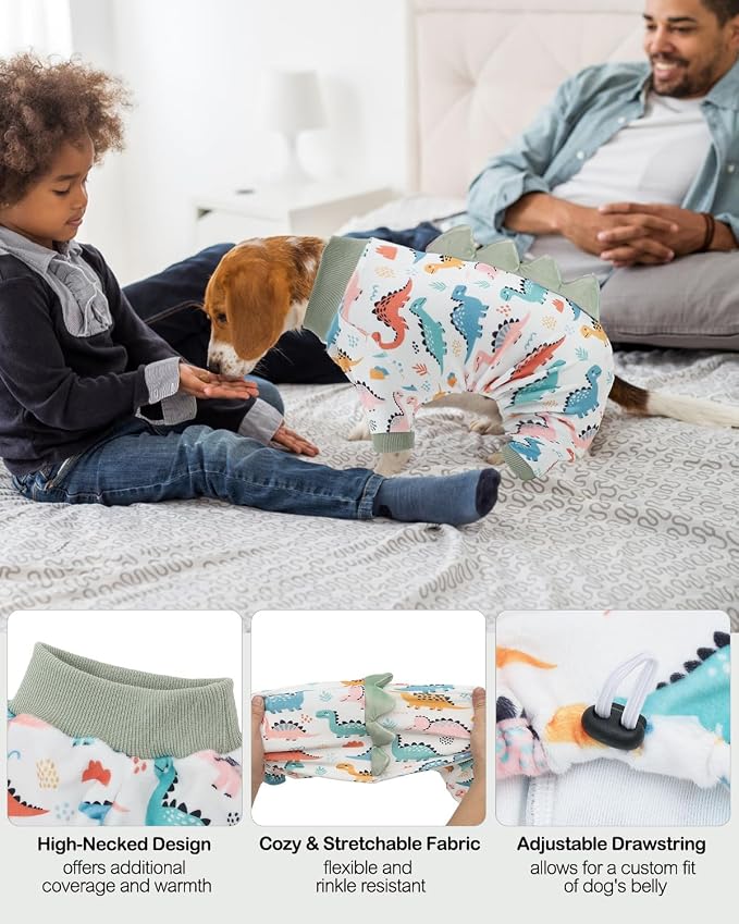 CuteBone Dinosaur Costume Dog Pajamas, Stretchy Spandex Crystal Velvet Sleepwear Coat for Small Dogs, Soft & Warm Pet Outfit Clothes for Cold Weather, Cozy Pullover Design COSP17L