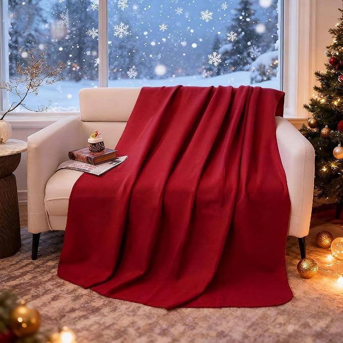 ZYFZCYBL Fleece Throw Blanket Blankets Bulk 6 Pack Soft Lightweight for Cozy Polar Fleece 50 x 60 Solid Pet-Friendly Colorful Bed Sofa Couch Fleece Fabric Travel Wedding Gift（Wine Red）