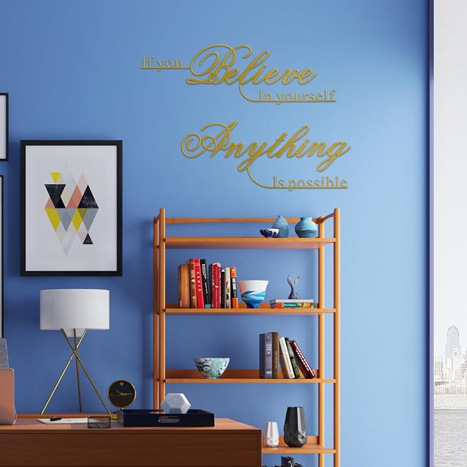 Resama If You Believe in Yourself,Anything is Possible Wall Art Decor 2 Pcs Metal Inspiration Encouragement Wall Art Sayings Black Inspirational Quotes Hanging Decoration(Gold)