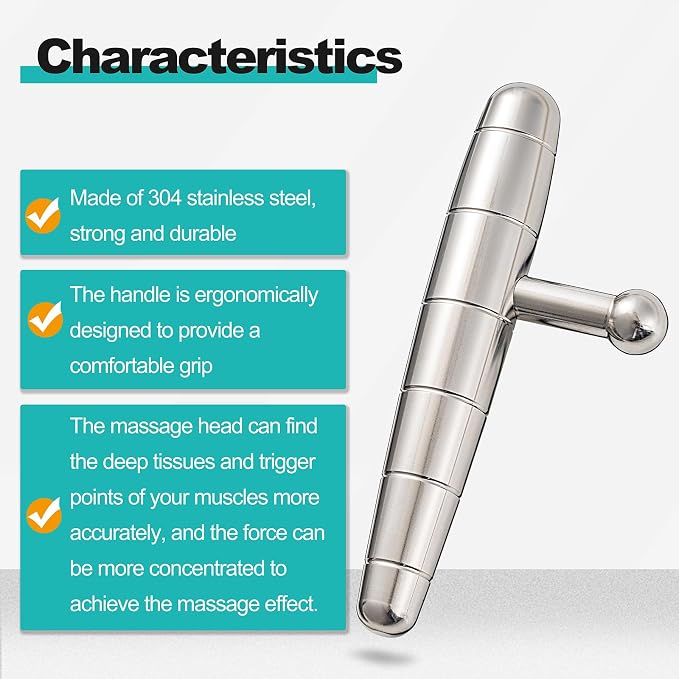 2 in 1 Trigger Points Massage Tool Stainless Steel T-Bar Deep Tissue Massage Tool for Pain Relief Full-Body Fascial Relaxation – Ideal for Shoulders, Neck, Legs, and Arms – Perfect for Sports Therapy