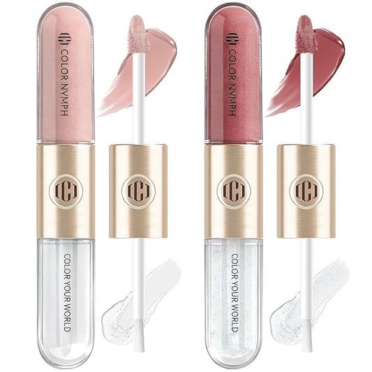Color Nymph Matte Liquid Lipstick with Clear & Shimmer Lip Oil | 2PCS Lip Makeup Set for Women & Girls | High Pigment Color Long-Lasting Dual Ended Lip Gloss | Cruelty-Free & Vegan (2-Count, 04)