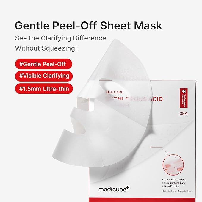 medicube Hypochlorous Acid Peel Mask 3EA | Peel-Off Sheet Mask for Excess Sebum, Pores & Blackheads | Panthenol, Hyaluronic acid for Hydrating & Pore-Refining Care | Korean Skincare, (13ml X 3ea)