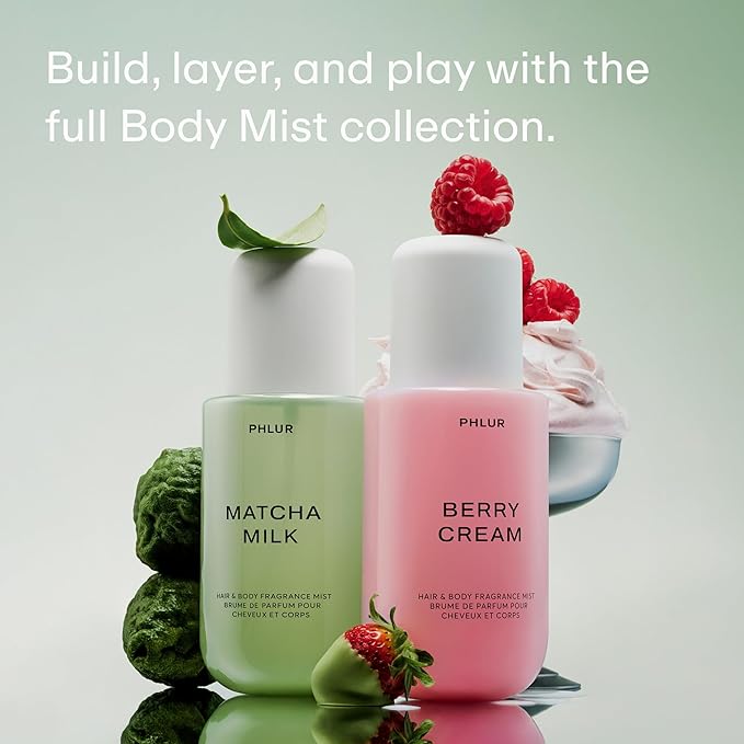 PHLUR Berry Cream Body Mist, 8 Fl Oz - Hair and Body Perfume for Women, Sweet Berries & Vanilla Perfume Body Spray with Strawberry, Cream, Vanilla Bean and Sugared Amber Fragrance