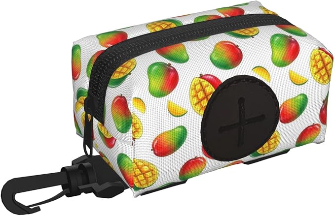 Dog Poop Bag Holder Leash Attachment Waste Bag Dispenser Zippered Pouch (Mango Art)