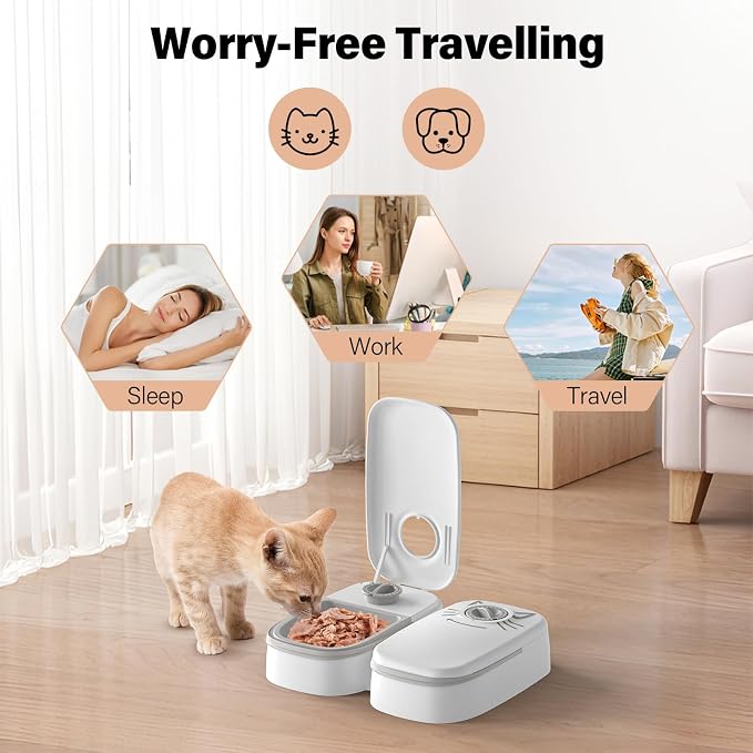 2-Meal Wet Food with Ice Packs Battery Powered Timed Cat Feeder | 48H Wet Food Dispenser, Ice Packs, 700ml Capacity, Battery Powered for Cats & Small Dogs