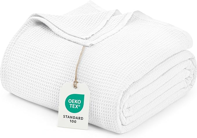 Utopia Bedding Cotton Blend White Waffle Blanket Throw - 50x60 Inches | Lightweight, Skin Friendly, Breathable, All Season, Luxury, Bed, Couch, Sofa
