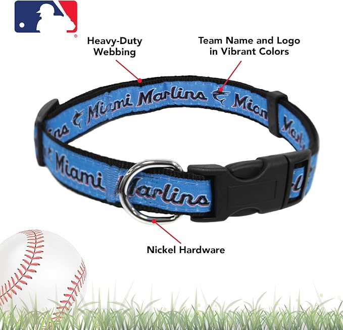 MLB Miami Marlins Licensed PET Collar- Heavy-Duty, Strong, and Durable Dog Collar. Available in 29 Baseball Teams and 4 Sizes
