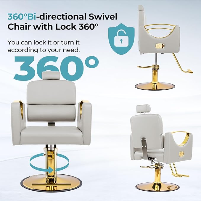 Salon Chairs for Hair Stylist Reclining Barber Chair for Barbershop 360 Swivel Hair Styling Chair with Heavy Duty Hydraulic Pump
