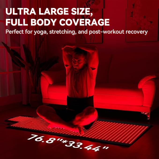 Extra Large Red Light Therapy Mat, High-Density LEDs Full Body Red Light Therapy, 660nm & 850nm Dual Wavelengths, Foldable Red Light Therapy Blanket with Timer, 76.8" x 33.4"