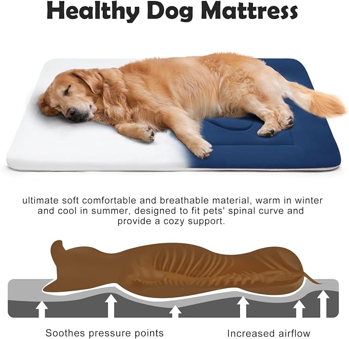 Extra Large Dog Bed Soft Dog Crate Pad Mat, 48 in Non-Slip Bottom Washable Dog Sleeping Mattress Pet Beds Cat Bed Kennel Pad, Dark Blue