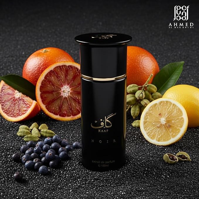 Ahmed Al Maghribi Kaaf Noir Extrait De Parfum 3.4 Oz – Luxury Unisex Long Lasting Perfume for Men & Women | Citrus Woody Aromatic Fragrance with Vetiver, Lavender, Musk | Premium Arabic Perfume
