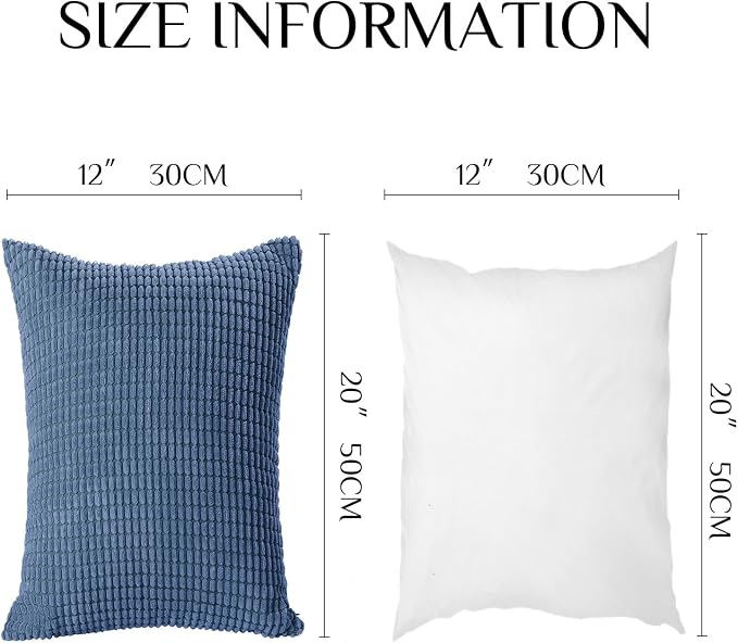 Softalker Corduroy Decorative Throw Pillow Covers 12x20, 2 Pack, Navy Blue | Soft Boho Striped Pillow Cases, Couch Fluffy Cushion Covers for Farmhouse Home Decor Bed Living Room