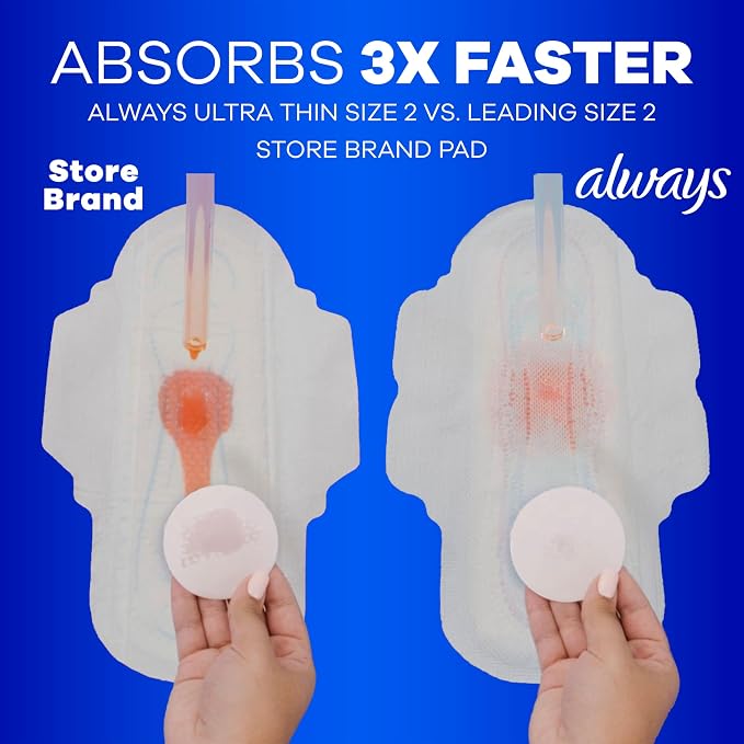 Always Ultra Thin Feminine Pads with Wings for Women, Size 3, Extra Long Super Absorbency, Unscented, Up to 100% Leak-Free Protection, 68 Count