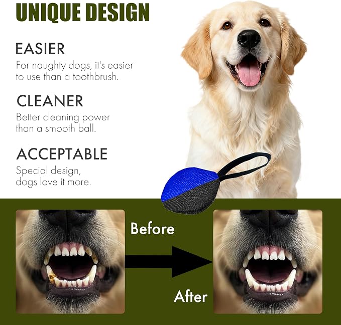 Heavy Duty Dog Chew Ball for Aggressive Chewers, Interactive Bite Ball for Tug of War Fetch, Dogs Indoor Outdoor (Blue)