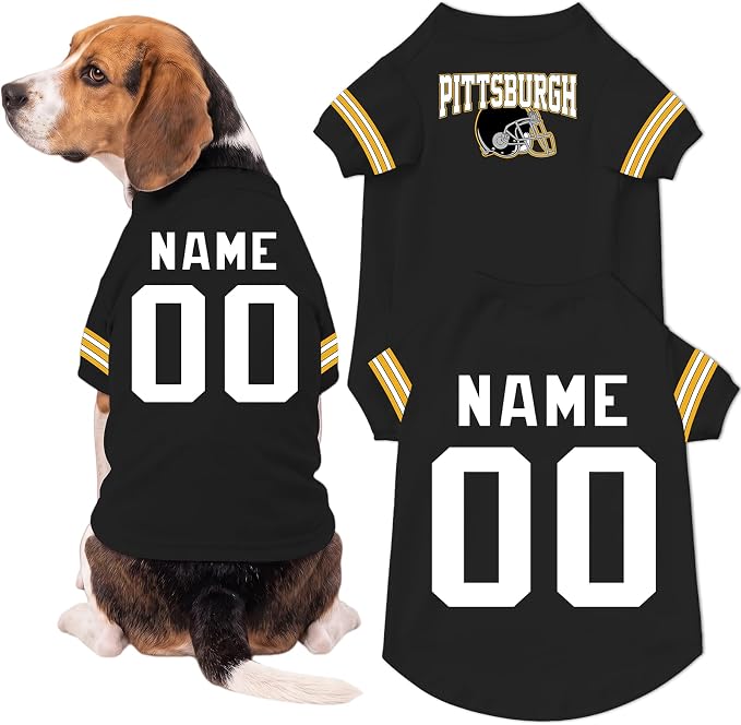 Pittsburgh Dog Clothes Personalized Pet Jersey T-Shirt Custom Name Number