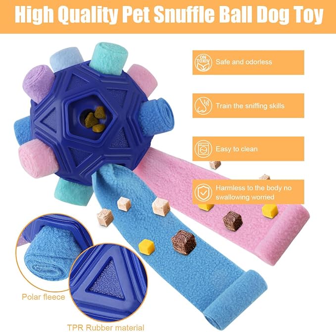 Dog Snuffle Ball-Interactive Puzzle Dog Toys Encourage Natural Foraging Skills Slow Feeder for Training and Stress Relief, Cloth Strip Hiding Food Dog Toys