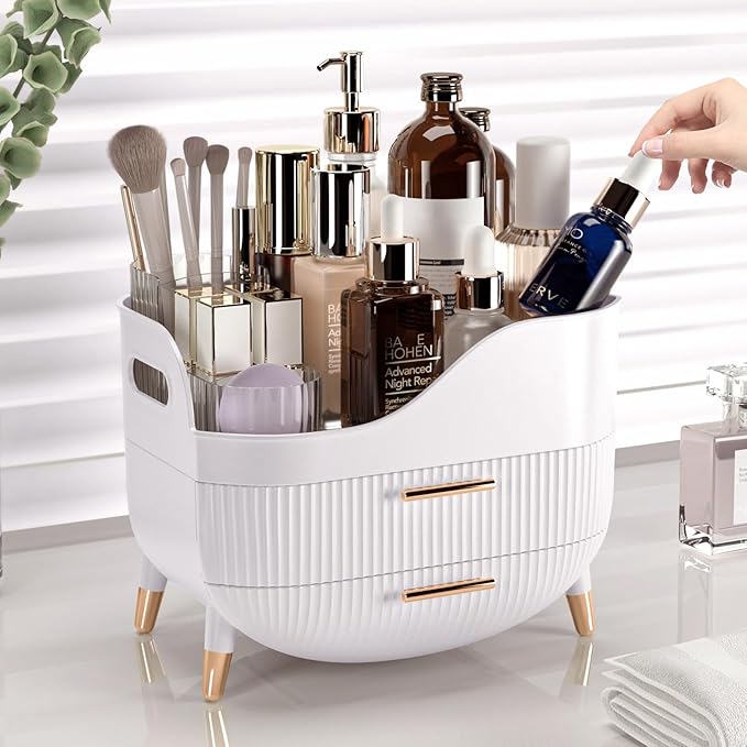 Pajiriona Makeup Organizer with Drawers,Skincare Organizer for Vanity,Storage Box with Handle,Large Cosmetic Display Case for Dresser, Bathroom Countertop
