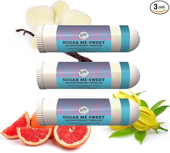 Wild Essentials 3 Pack of Sugar Me Sweet Aromatherapy Nasal Inhalers Made with Therapeutic Grade Essential Oils, Cotton Candy, Bubble Gum Uplifting Cheery Blend