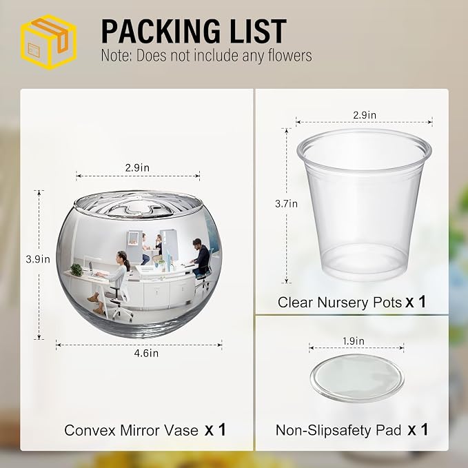 4.6" Spherical Convex Mirror Glass Bowl Vase - Safety Cubicle Reflector & Desktop Rearview Mirror to See Behind You for Office/Home Décor, Floral Arrangements, Planter Storage