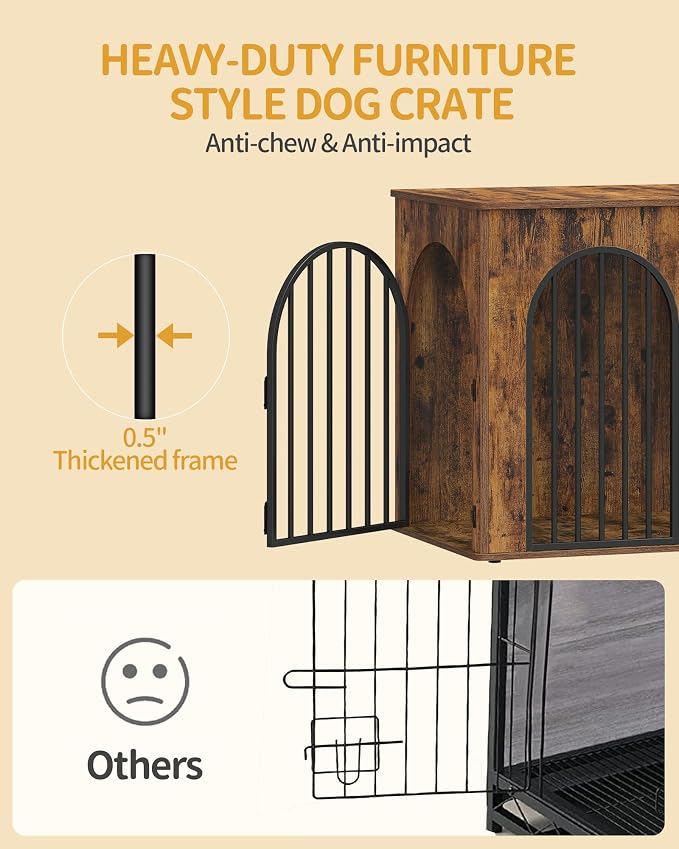 Hzuaneri 46.5'' Dog Crate Furniture,Dog Kennel Indoor for Medium/Large Dogs | Dog Kennel Furniture Wooden Dog Cage Heavy Duty Dog Crate Decorative Pet House End Side Table TV Stand,Rustic Brown DFC93901B