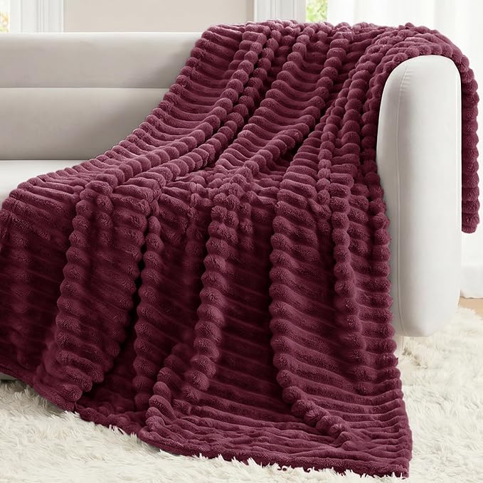Burgundy Red Twin Blanket for Bed & Couch, 60 x 80 Inch | 300GSM Ribbed Fleece Blanket, Soft, Cozy & Lightweight, OEKO-TEX Certified, All-Season Use for Travel, Dorm & Home Decor
