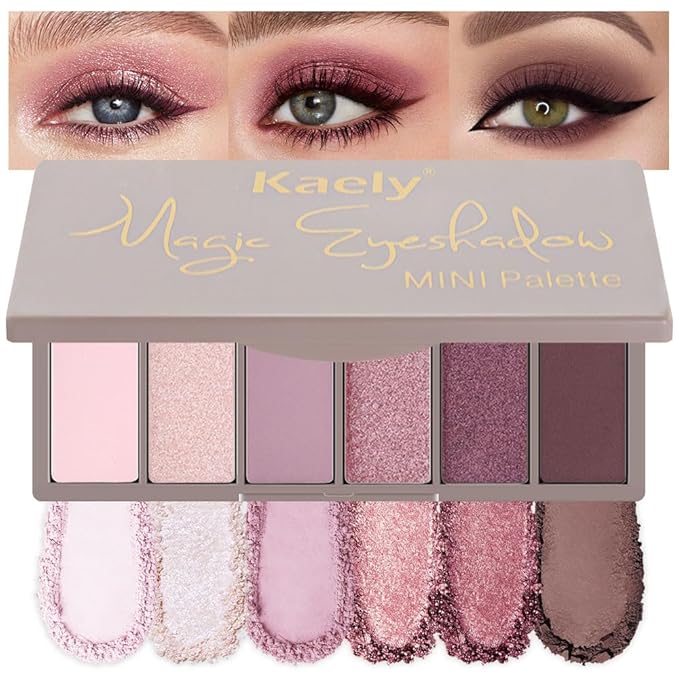 6 Colors Mini Rose Gold Pink Eye Shadow Palette Makeup for Older Women, Neutral Matte Shimmer Eyeshadow Palette Highly Pigmented Waterproof, paleta de sombras de ojos, Vegan & Cruelty-free, 04