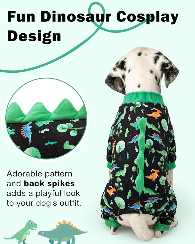 CuteBone Dinosaur Costume Dog Pajamas, Stretchy Spandex Crystal Velvet Sleepwear Coat for Small Dogs, Soft & Warm Pet Outfit Clothes for Cold Weather, Cozy Pullover Design COSP22S