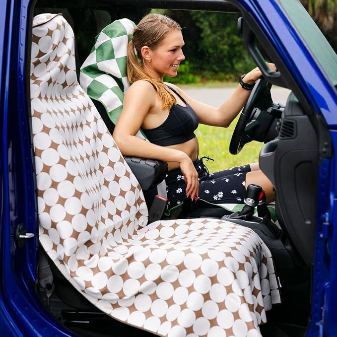 Sprints Athletic Running Towel, Full-Sized, Car Seat Cover - Performance Microfiber (Kaleidoscope Cream w/Snaps)