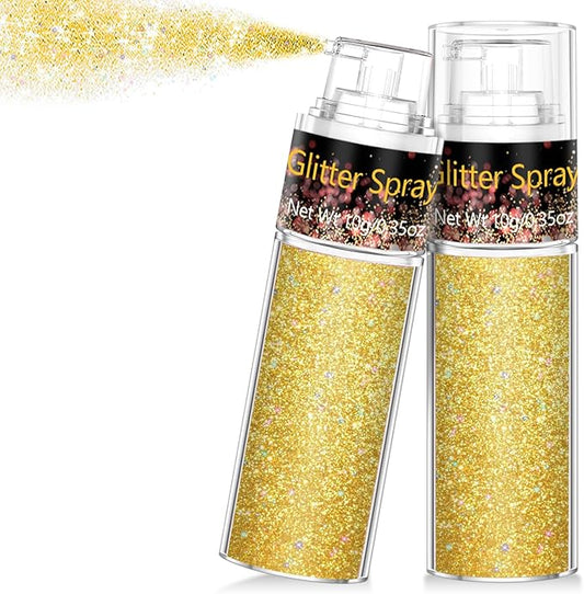 Hair and Body Glitter Spray, 1PC Glitter Hairspray Dry Powder Makeup for Clothes, Festival Rave Prom Loose Sparkle Powder,Holographic Ultra Fine Resin Glitters for Crafts (Sparkling Gold)