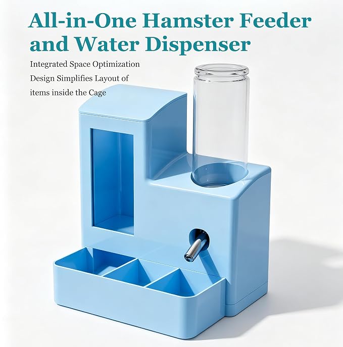 YSHOME&PET 2 in 1 Hamster Water Bottle No Drip Automatic Food Feeder | Small Animal Water Dispenser and Food Bowl with Snack Bowl Cage Accessories for Hamster Gerbils Mouse Hedgehog