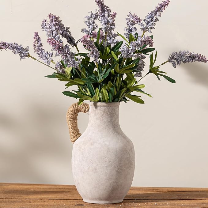 Vanselia Ceramic Flower Vase Home Table Decor Living Room Farmhouse 10 in | Large Tall White Rustic Decorative Flowers Vases Plant Modern Decoration for Kitchen Shelf Coffee Dining Centerpieces Desk