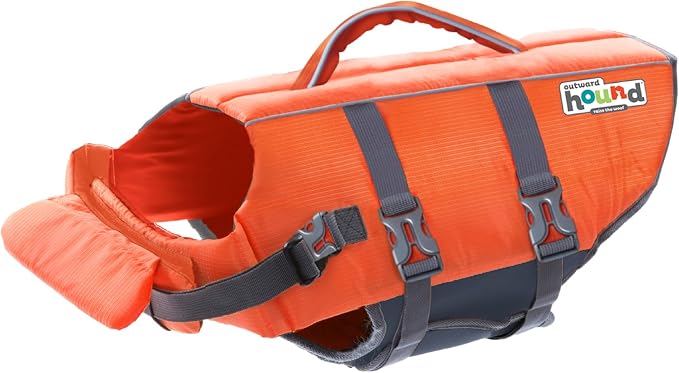 Outward Hound Granby Splash Dog Life Jacket, Life Vest, Orange, Small | Max Buoyancy, Adjustable Fit, Head/Neck Support, Rescue Handle, Reflective, Swimming & Boating, Small Dogs (16–20" Girth)