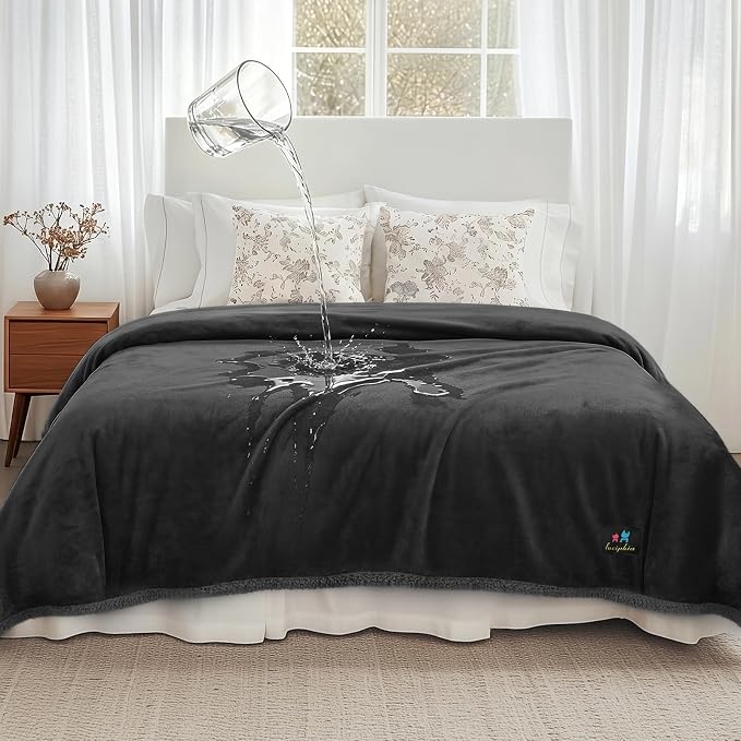 Luciphia Waterproof Blanket for Large Dog, Reversible Sherpa Bed Cover | waterproof pet blanket sherpa fleece reversible couch cover bed protector car from spills scratches, Black 90" x 82"