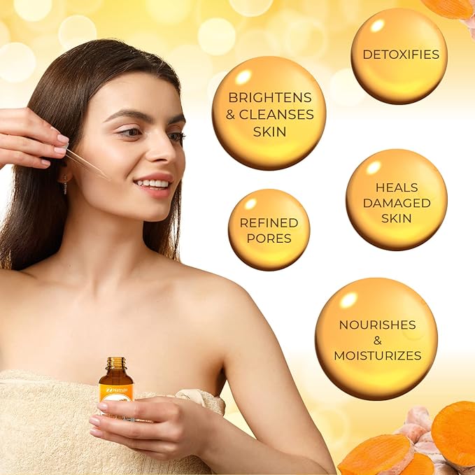 All Natural Turmeric Skin Brightening Oil for Dark Spots - Cleanses Skin, Fights Acne, Evens Tone, Heals Scars - Pure Handcrafted Turmeric Oil Skincare Made in the USA