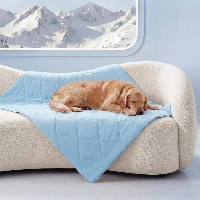 Luciphia Q-MAX>0.4 Cooling Dog Blanket Breathable Cold Pet Puppy Blue,40x60 | Silky soft self-cooling; summer calming mat; easy clean washable; lightweight couch protector for dogs, cats, and puppies.