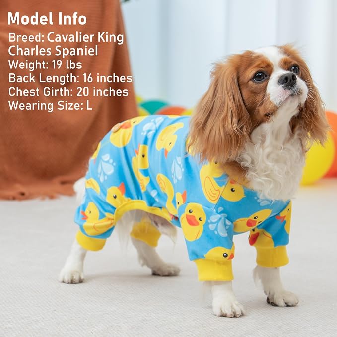 KYEESE Velvet Dog Pajamas for Small Dogs Soft Onesie Shirt, Rubber Duck | 4-Way Stretch, Lightweight & Breathable, Reduces Shedding, Gentle on Sensitive Skin, Recovery Support, Easy Potty Breaks