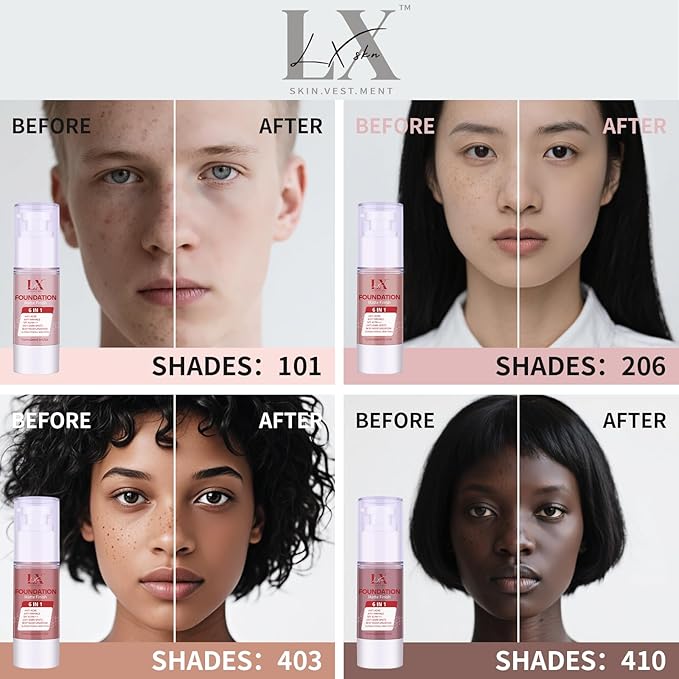 6-in-1 Makeup Infused with 1% Hyaluronic Acid- Matte + Poreless Liquid Foundation For A Glowing & Soft-Focus Look, Suitable for All Skin Types (201 Medium, 6-in-1 Makeup Foundation)