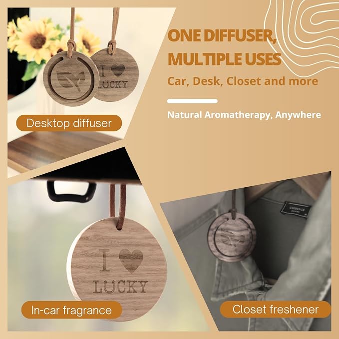 Lavender & Lemongrass Essential Oils with Wood Car Diffuser | Natural Aromatherapy Set for Mood, Focus & Calm | Hanging Freshener for Car, Closet & Office