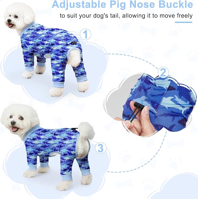Bienbee Dog Pajamas, 4 Pack Adjustable Onesies for Small to Large Dogs L | Dog Shedding Suit with Soft Fabric, Breathable & Stretchy, and Adjustable Back Length for Sleeping Lounging and Daily Use