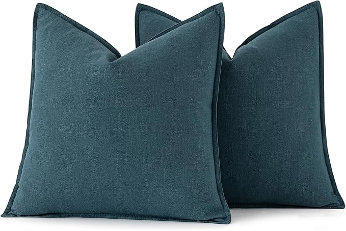MIULEE Decorative Linen Euro Sham Pillow Covers 24x24 Blue | Boho Farmhouse Neutral Couch Throw Pillows for Bed, Pack of 2 Accent Coastal Modern Pillowcases, Sofa Livingroom Home Decor