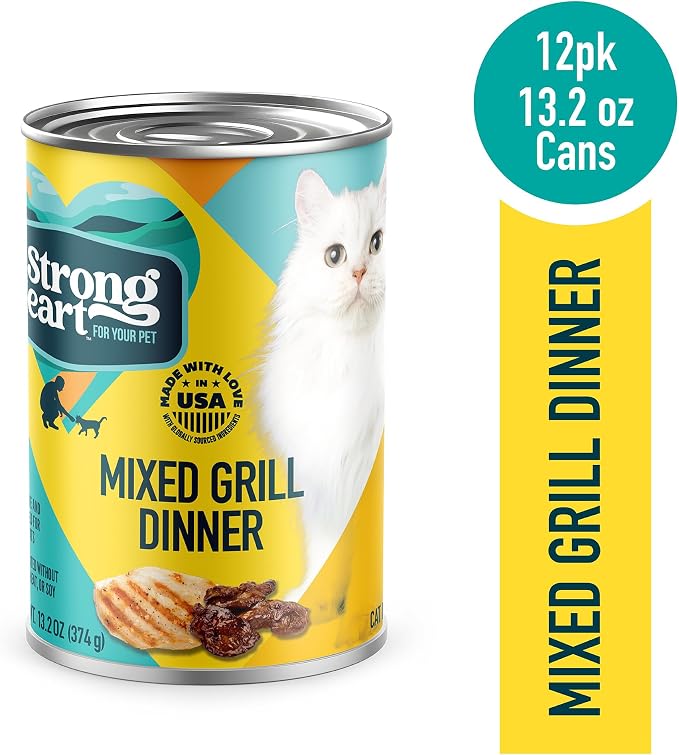 A Strong Heart Adult Cat Pate, Mixed Grill Dinner, 13.2oz Cans, 12pk | Chicken, liver & turkey pate, AAFCO complete & balanced, Made in USA, 12-pack