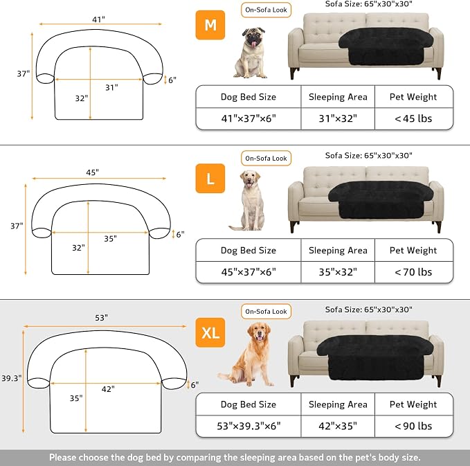 GGIB Calming Dog Bed Fluffy Plush Dog Mat for Furniture Protector with Removable Washable Cover for Large Medium Small Dogs and Cats (Extra Large (53x39.3x6), Black)