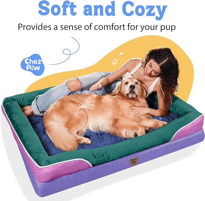 Orthopedic Washable XXL Dog Bed for Extra Large Dogs | Egg Crate Foam, 4-Sided Bolster Support, Waterproof Liner, Non-Slip Bottom, Removable Bolster Cover, 45 x 35 Inch