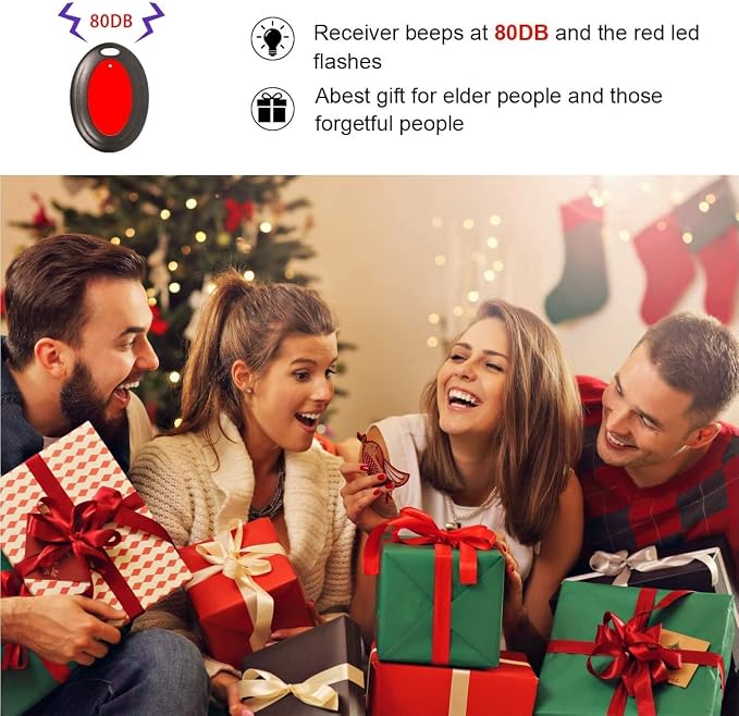 Reyke Key Finder with Sound, 131ft RF Remote Finder, 4 Receivers | 80dB+ RF Remote Control Finder With 1 Transmitter and 4 Receivers for Keys, Wallets, Phones, Glasses and Pet Collars