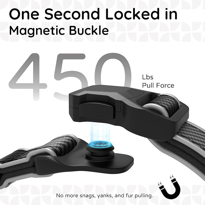 Leather AirTag Dog Collar, Magnetic Buckle, Reflective, C-Black L