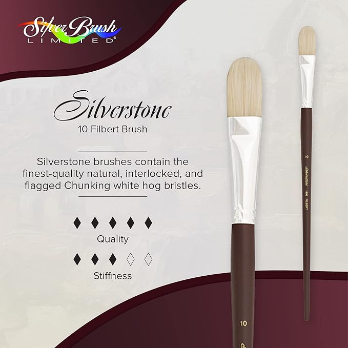 Silver Brush Limited 1103 Silverstone Filbert Brush for Oil Painting, Size 10, Long Handle